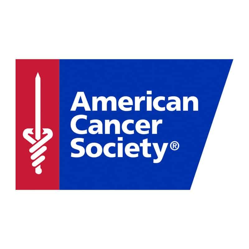 Red, white, and blue American Cancer Society logo featuring a sword wrapped in a ribbon, representing cancer awareness and support.